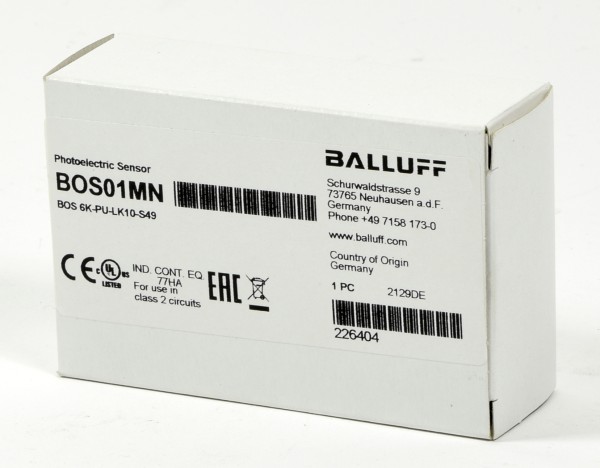 Balluff Photoelectric Sensor, BOS01MN, BOS 6K-PU-LK10-S49