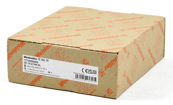 Weidmüller Reihenklemme, ZEI 16-2/1AN BL, 1772950000, (QTY:20)