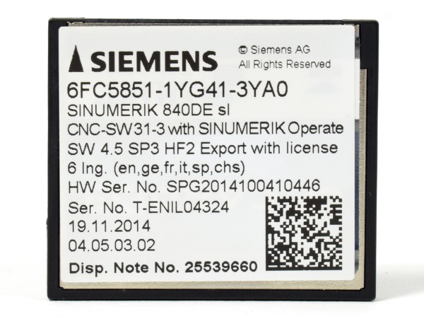Siemens Sinumerik 840D sl CNC-SW 31-3, 6FC5851-1YG41-3YA0