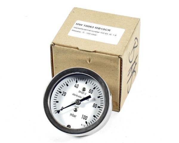 Landefeld Kapselfedermanometer,MW 10063 MB10CR,0...100 mbar, MW10063MB10CR