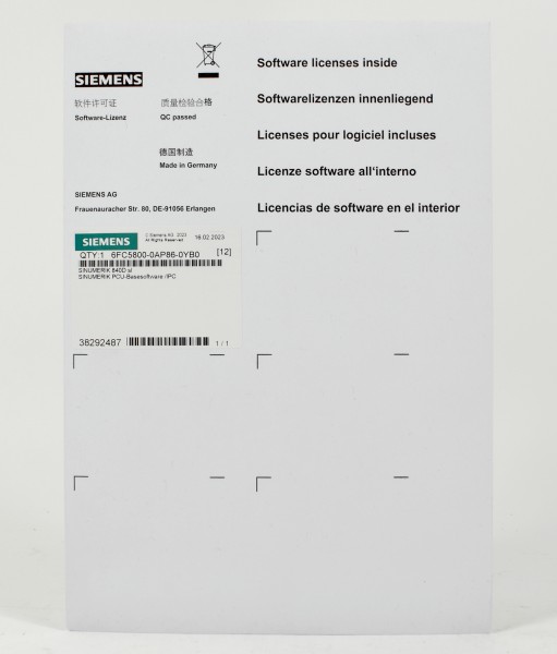 Siemens Sinumerik 840D PCU Basesoftware, 6FC5800-0AP86-0YB0