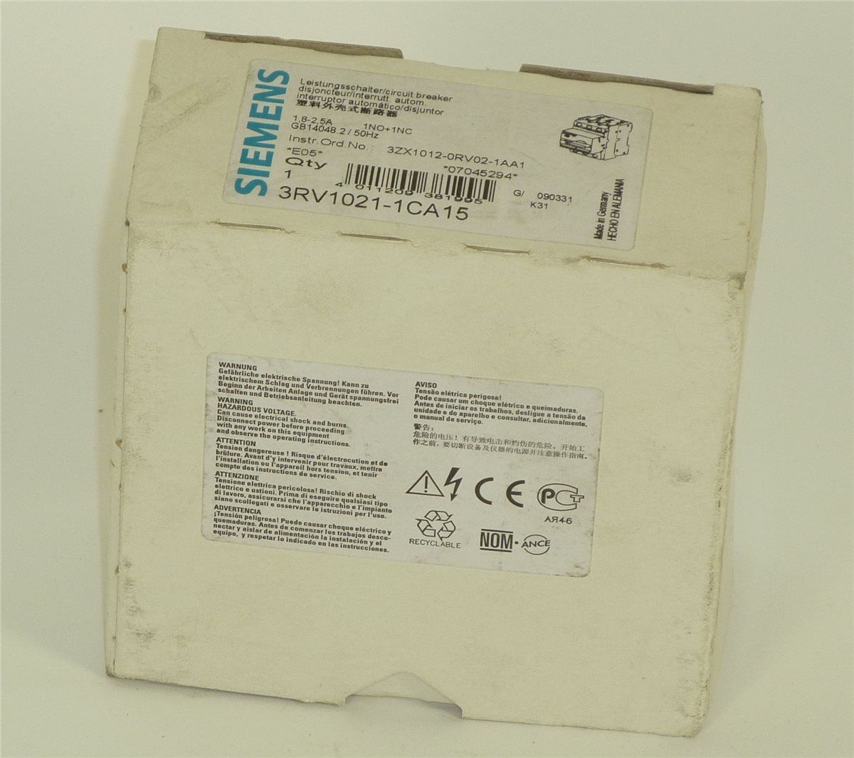 Siemens Sirius 3R Leistungsschalter,3RV1021-1CA15,3RV1 021-1CA15