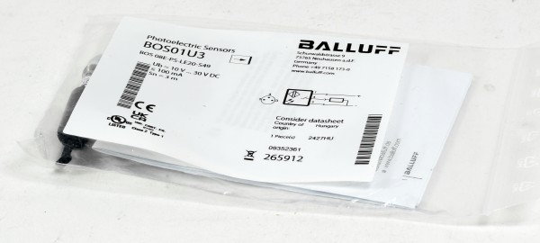 Balluff Photoelectric Sensor, Einweglichtschranke, BOS01U3, BOS 08E-PS-LE20-S49
