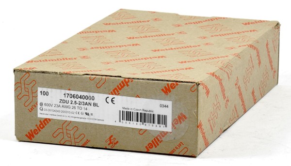 Weidmüller Reihenklemme, ZDU 2.5-2/3AN BL, 1706040000, (QTY:100)