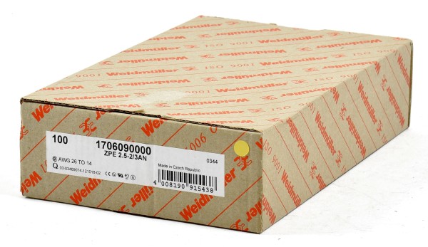 Weidmüller Schutzleiterklemme, ZPE 2.5-2/3AN, 1706090000, (QTY:100)