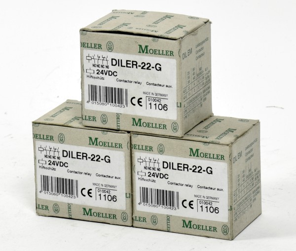 3x Klöckner Moeller Hilfsschütz, DILER-22-G, 24VDC