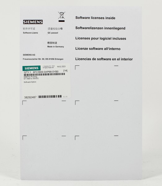 Siemens Simatic S7-1500 for WinCC, software-Option, 6FC5800-0AP68-0YB0